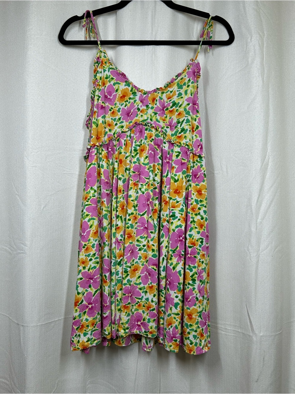 Patrons Of Peace Tie Adjustable Straps Ruffles Floral Mini Dress Size Medium